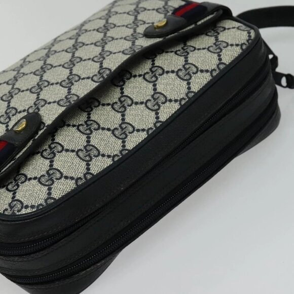 GUCCI GG Supreme Sherry Line Shoulder Bag PVC Navy Gold - Picture 10 of 15